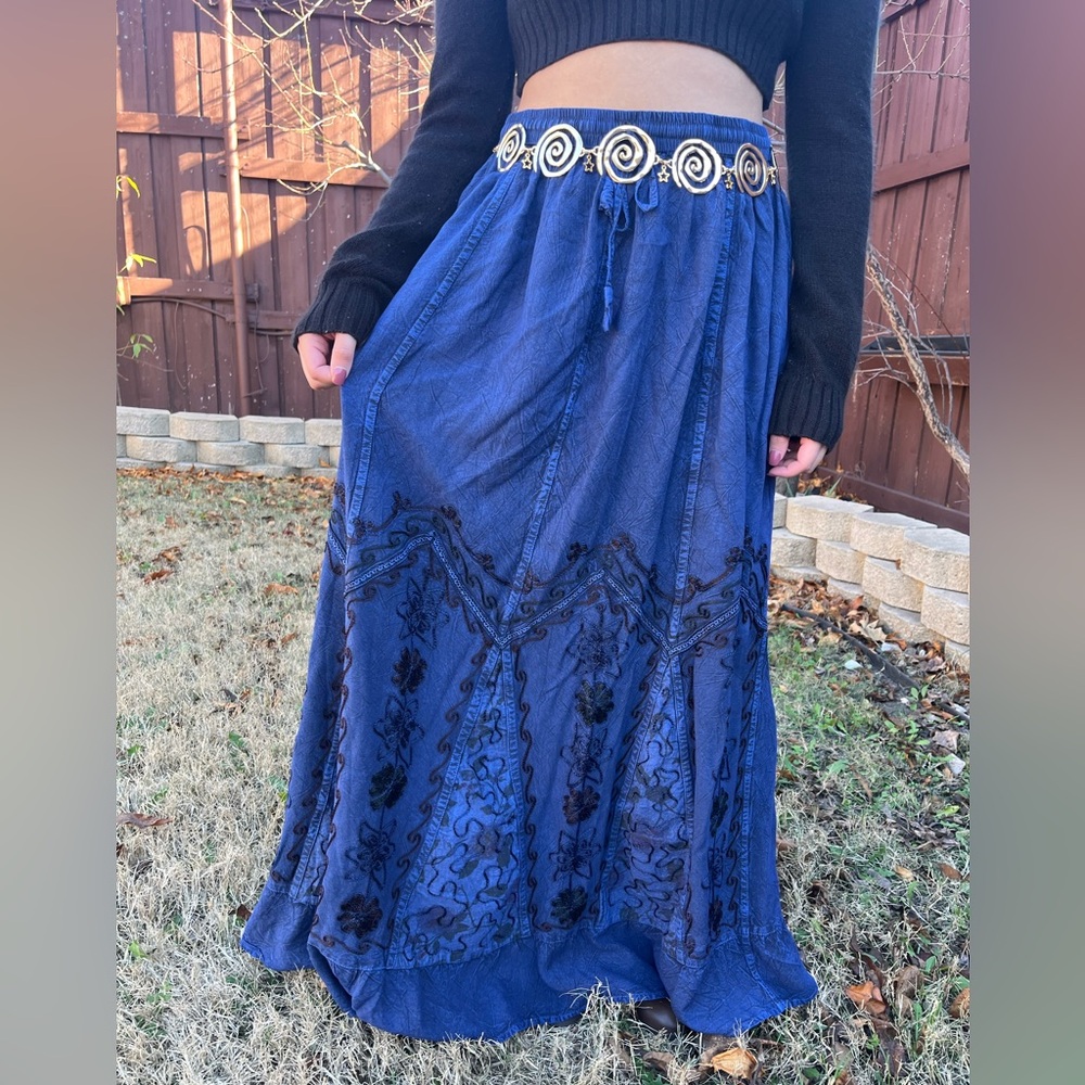 Chic Navy Embroidered Maxi Skirt